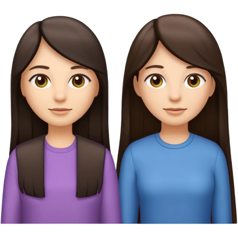 generate me emojis of sisters, one should look older, the other younger. the older one has dark brown hair, long, straight, the younger one is slightly lighter, also straight, long. clothes are any in principle, the main thing is that they more or less look like each other emoji