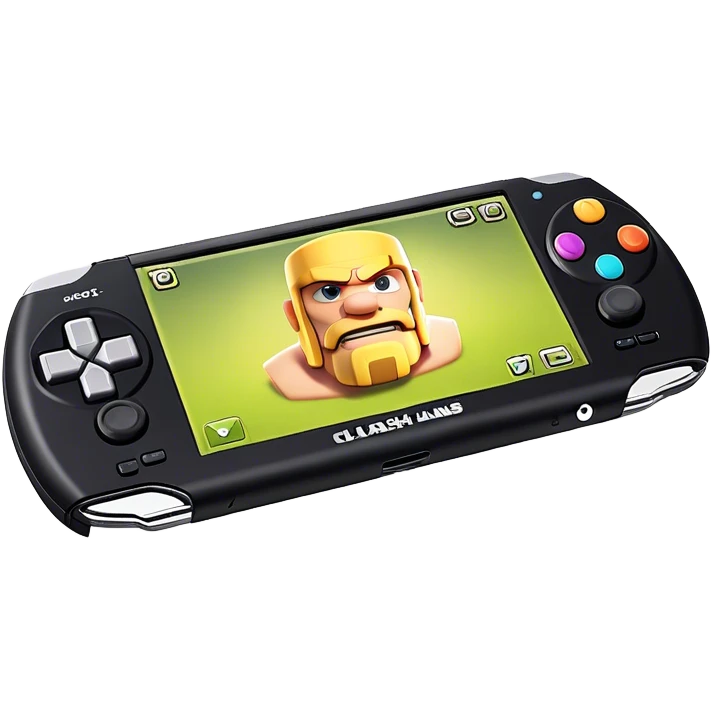 Clash of Clans aesthetic: Cinematic Playful PlayStation Portable (PSP) Portrait Emoji, rendered in a 3D vector-style similar to standard emojis with minimal shading and bold, simplified shapes. A compact, distinct form with signature details, softly glowing with a cutting-edge console technology charm. Simplified yet unmistakably iconic, highly detailed and consistent, glowing with a soft radiance and high shine. Stylized with a touch of technological advancement and a soft glowing outline, capturing the essence of a beloved gaming relic with a friendly, playful manner! emoji