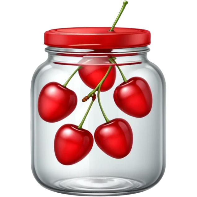 Realistic glass jar with silver metallic lid filled with maraschino cherries inside of it. emoji