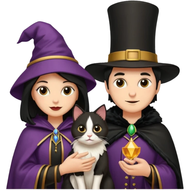 magician couple and their pet cat emoji