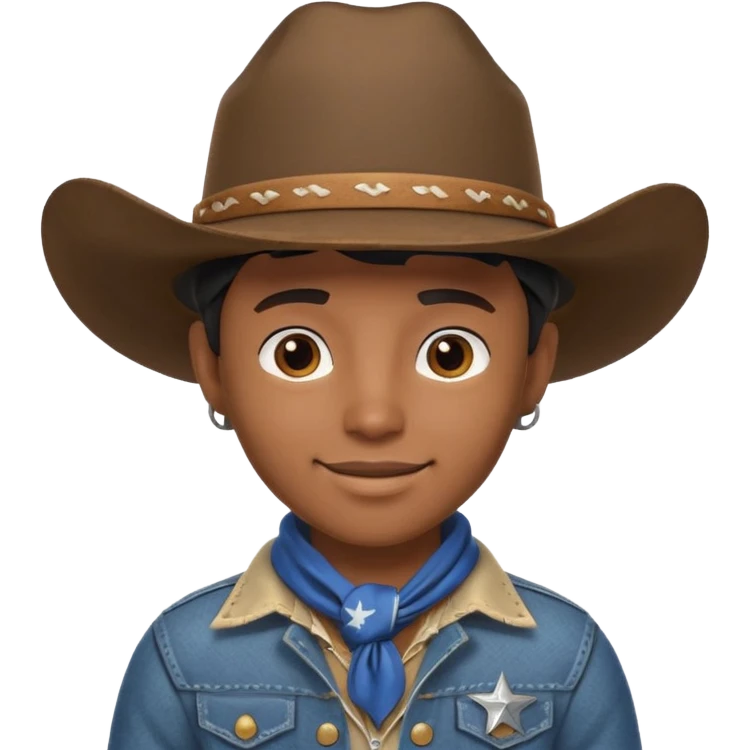 cute Black cowboy portrait, head and shoulders only, cowboy hat, bandana, western jacket collar, confident smile, 3D cartoon, mobile game icon style, clean background, no text, no watermark emoji