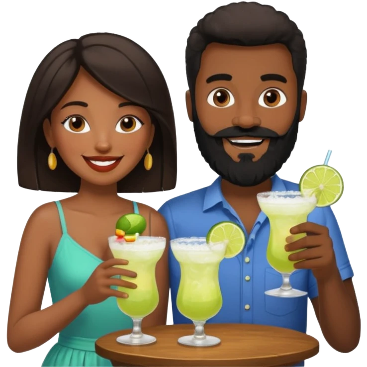 Interracial couple drinking margaritas, tall black bearded man and short brunette woman  emoji