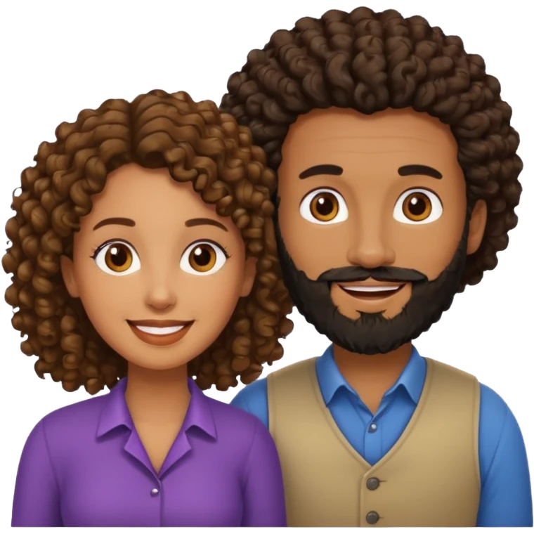 Beso mujer morena rizada y hombre blanco con barba negra emoji