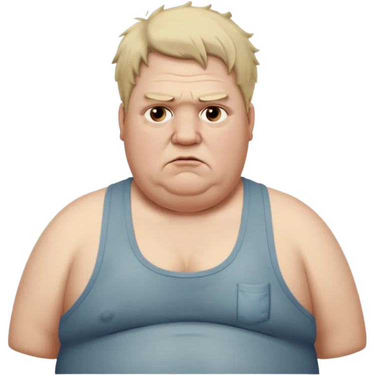 very  obese middle aged white man in wifebeater with  dirty appearance. His hair is very greasy and he looks lazy and uncaring emoji