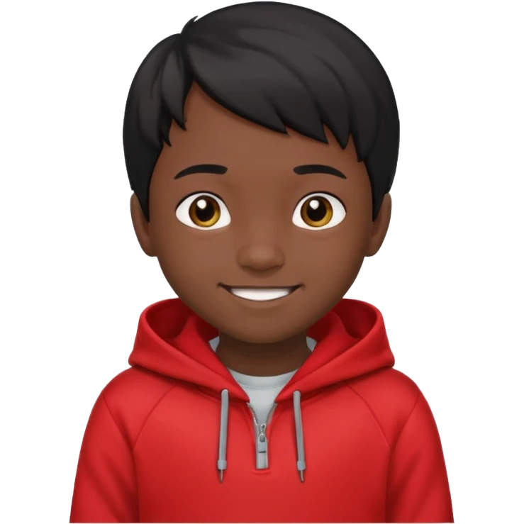niño de 7 años, con pelo y piel negra. sudadera roja emoji