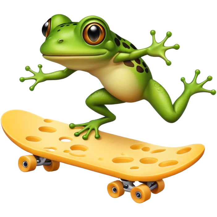 Frog skateboarding a mountain of cheese emoji