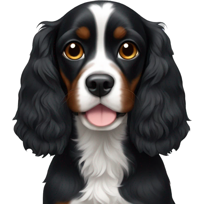 Small completely black cavalier spaniel with white on chest emoji