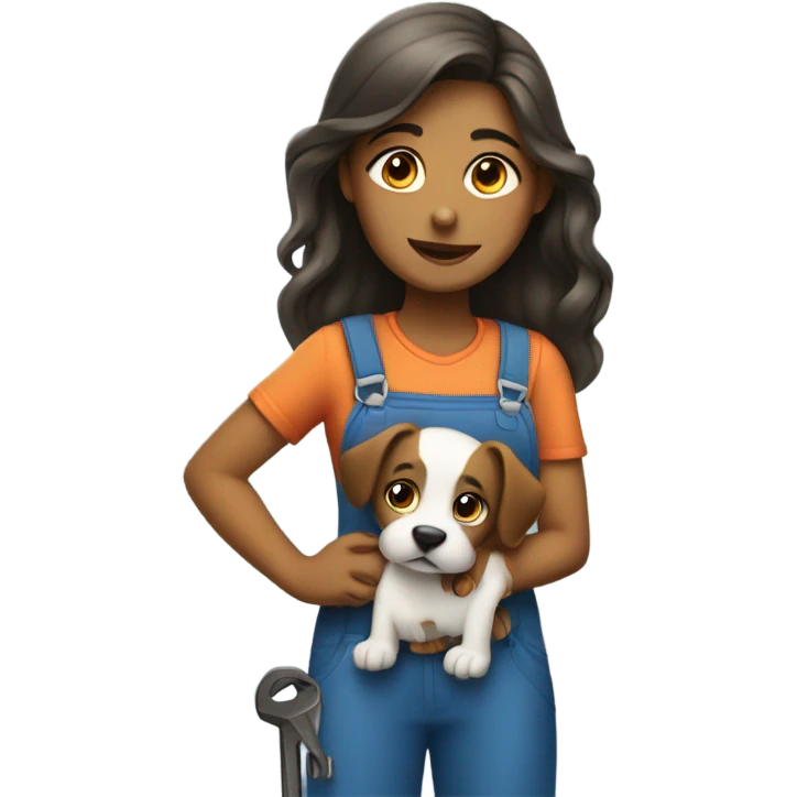 girl mechanic with a dog emoji