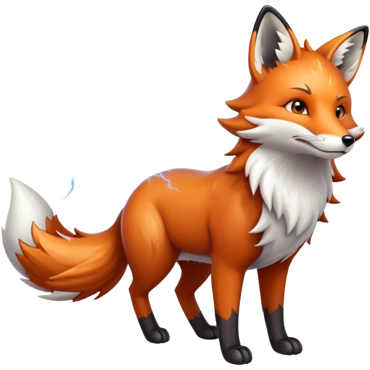 A fox with a body made of storm clouds, lightning crackling through its multiple tails. It can condense or expand its form, becoming more solid for attacks or diffusing into mist to avoid damage. emoji