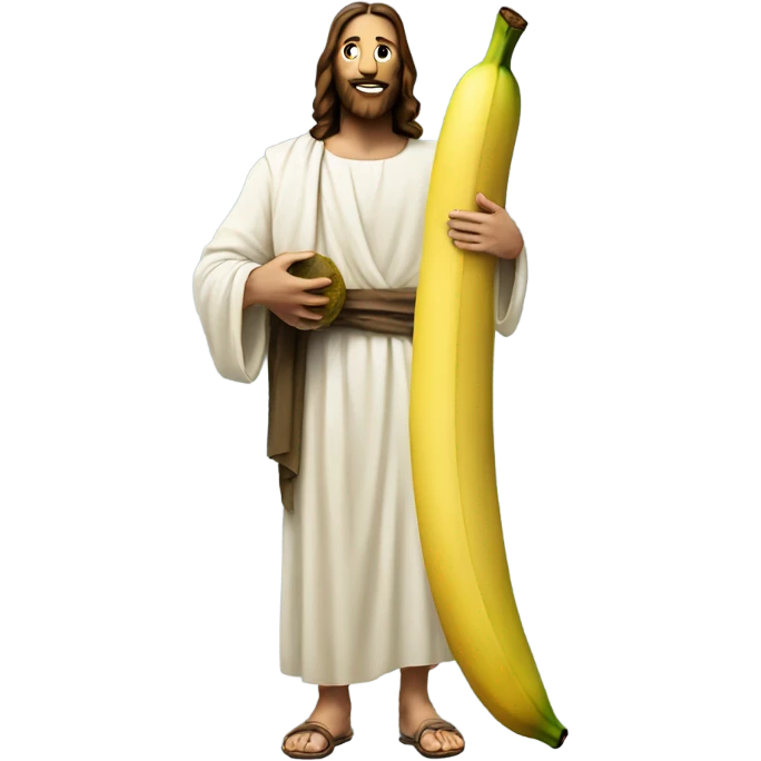Jesus holding a giant banana emoji