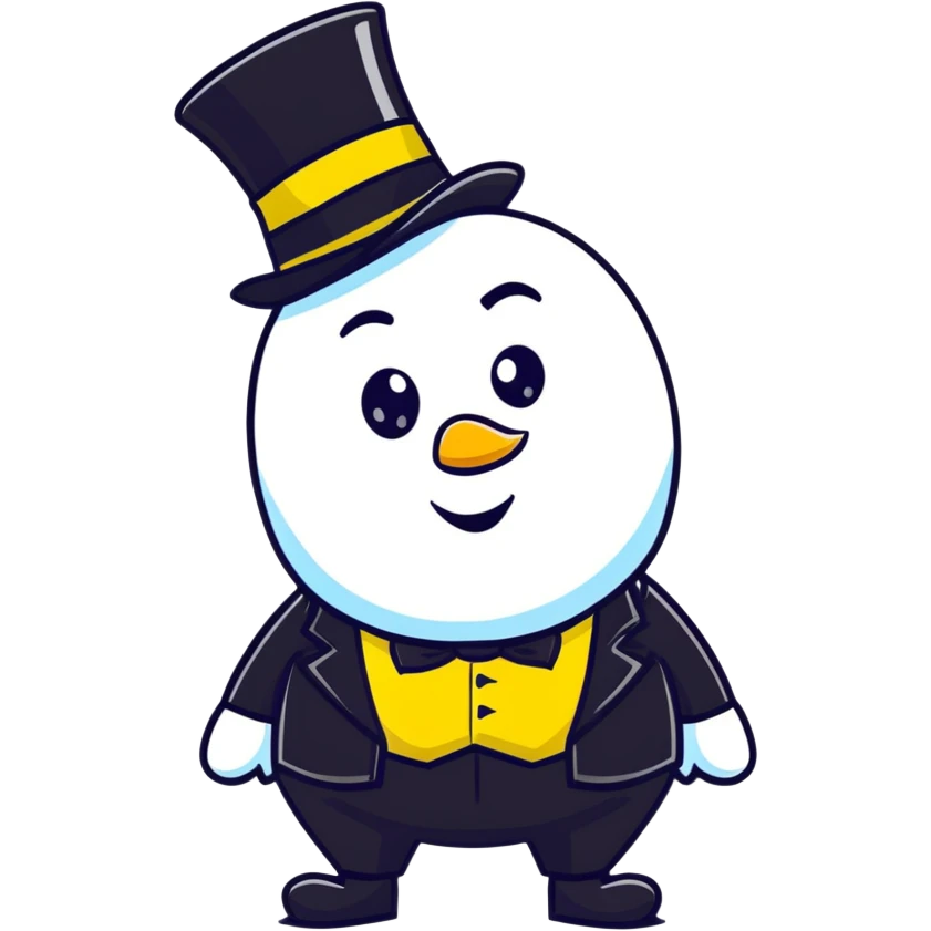 frozen man in a black and white suit with a top hat emoji