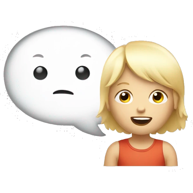 talking blond child with speech bubble near emoji
