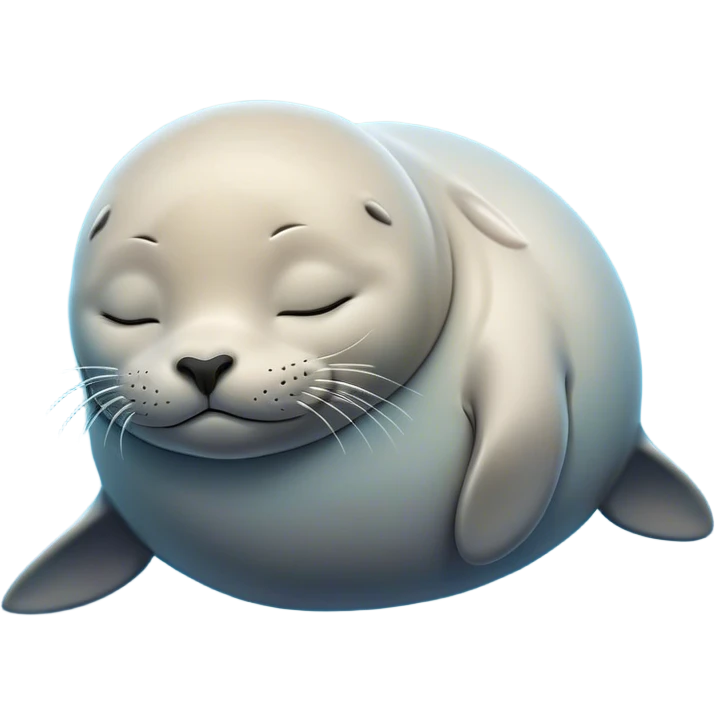 Meme-Worthy cute Sleeping Seal Portrait Emoji, Head resting peacefully with a contented smile, showcasing a luxuriously smooth, glossy form and eyes gently closed in serene slumber, Simplified yet hilariously adorable features, highly detailed, glowing with a soft, drowsy ocean light, high shine, relaxed and utterly lovable, stylized with an air of playful laziness, bright and heartwarming, soft glowing outline, capturing the essence of a sleeping seal that feels destined to become the next viral sensation of adorable rest! emoji