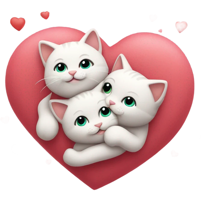 Kitty cats snuggling with hearts emoji