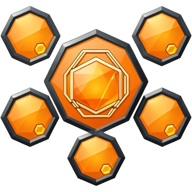 Futuristic reward points icon, diamond or hexagon shape, circuit board lines, Bloomberg terminal aesthetic, gold orange phosphor glow on dark background, minimalist geometric, no text, fintech style, clean edges, professional icon design emoji