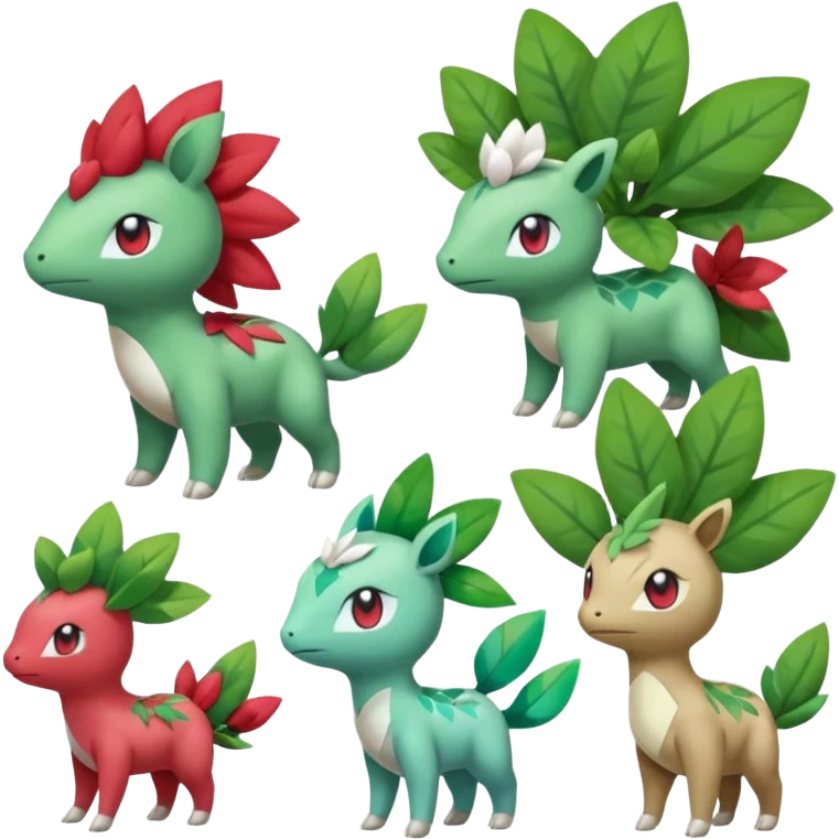 Mezprit-Shaymin-Ivysaur-Meloetta-Pokémon, full body emoji