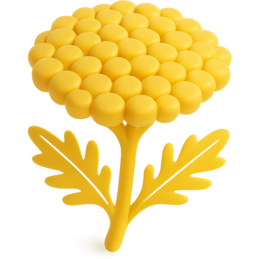 3D iOS style illustration of a yellow flower, realistic and vibrant, with a soft shadow, on a transparent background. emoji