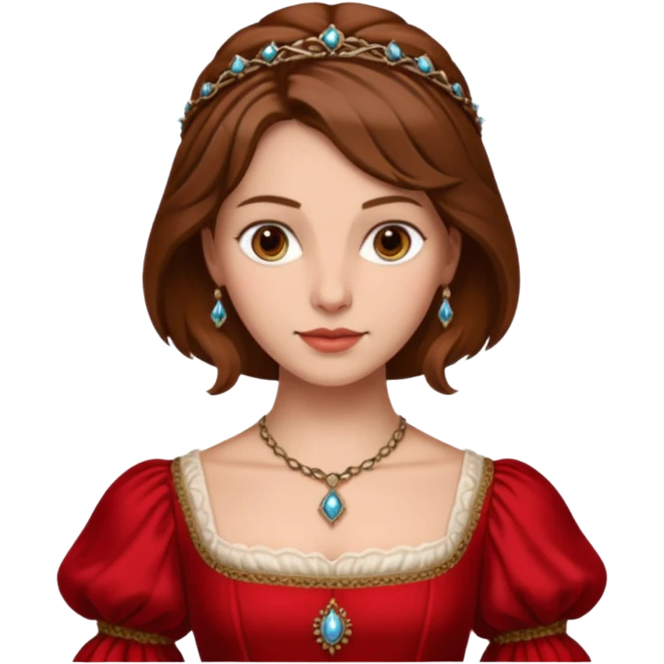 Renaissance lady – brown hair, red dress  emoji