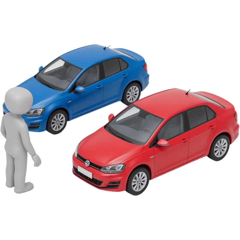person Comparing two carsred and blue car being compared emoji