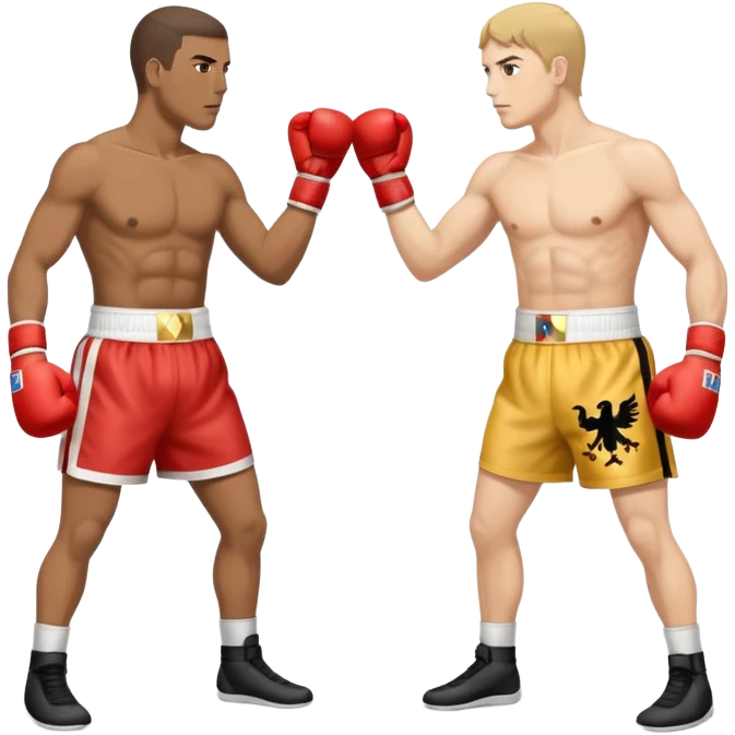 a sideways view of two boxers squaring up, one should have the flag of the HRE as his short while the other the Kingdom of Bohemia emoji