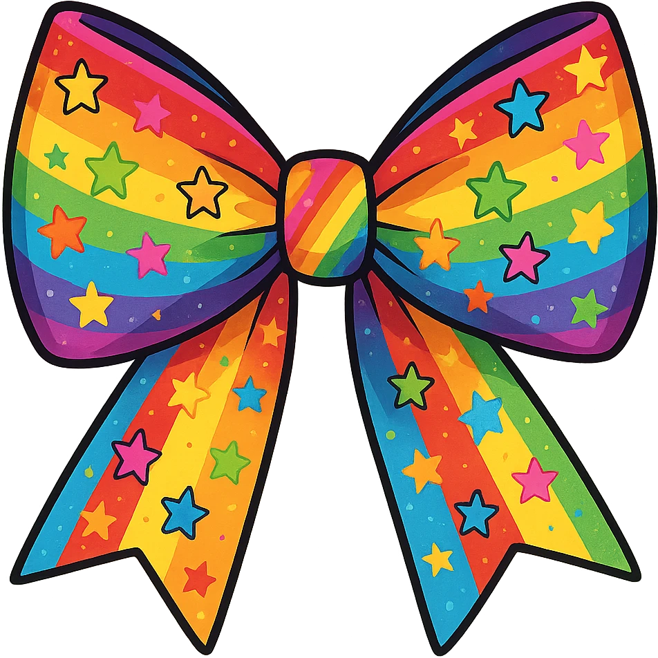 kpop fan bow with rainbow stripes and stars, fun and colorful emoji