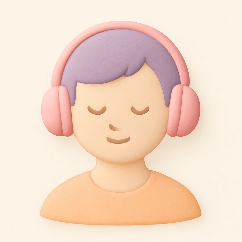person with short hair and headphones, soft line avatar style, gentle lines and pastel hues emoji