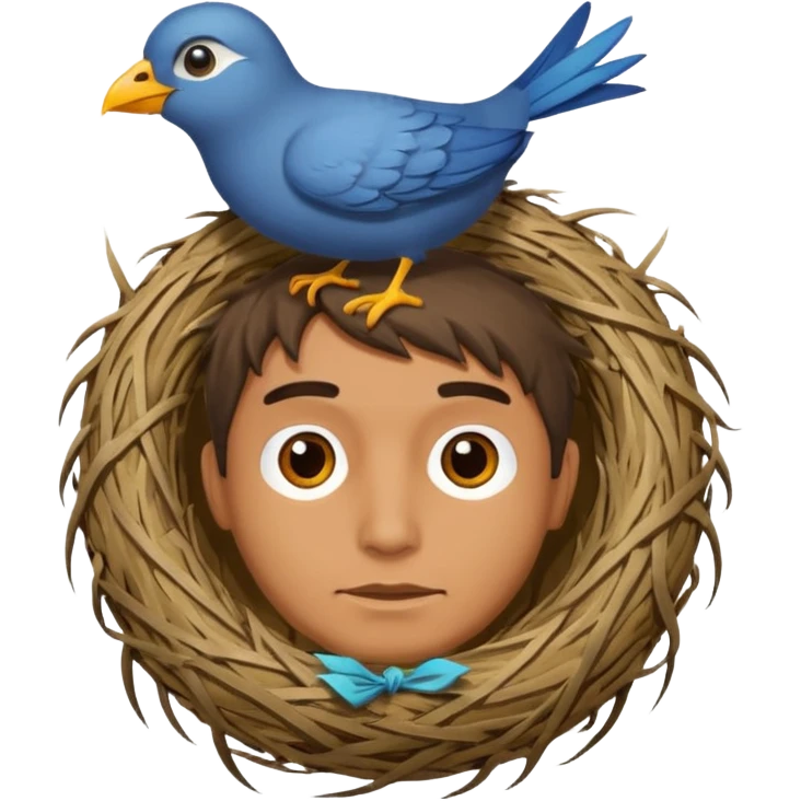 Man who has a birds nest on top of his head for hair emoji