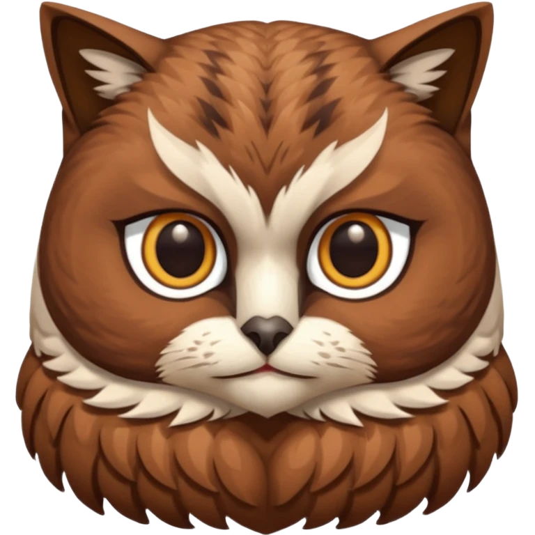 An cats head with a brown on top of the head of the cat the cats head infused with an white owls body with brown wings emoji