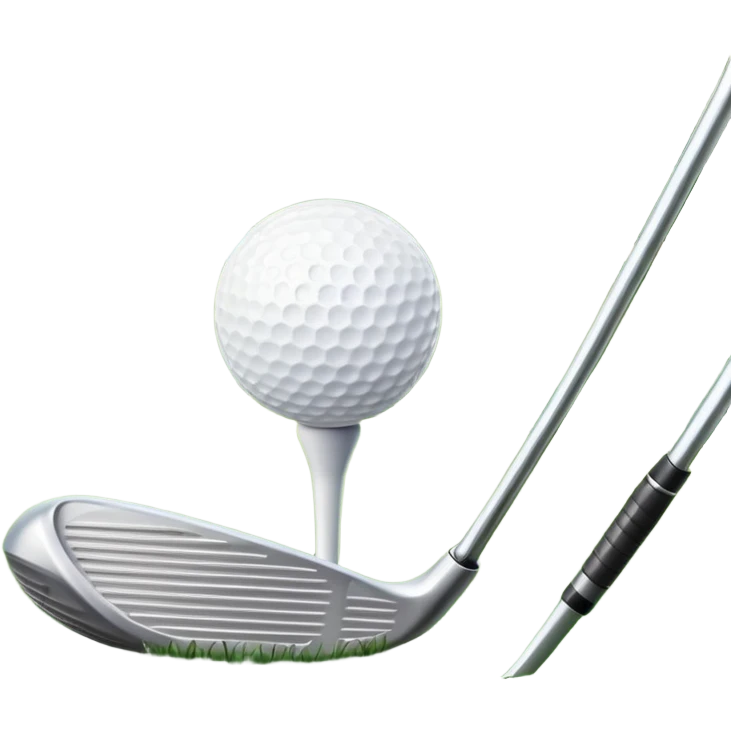 A golf ball on a tee with a golf club placed beside it, set against the backdrop of a well-manicured green golf course. The scene emphasizes the equipment and serene atmosphere of the sport, with soft lighting and a peaceful, open landscape emoji
