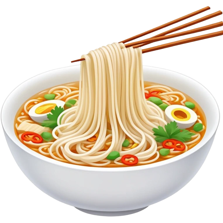 Guilin rice noodles with thin white strands and toppings, simplified emoji style with bold outlines and bright colors, cartoon style Guangxi famous Mi Fen emoji