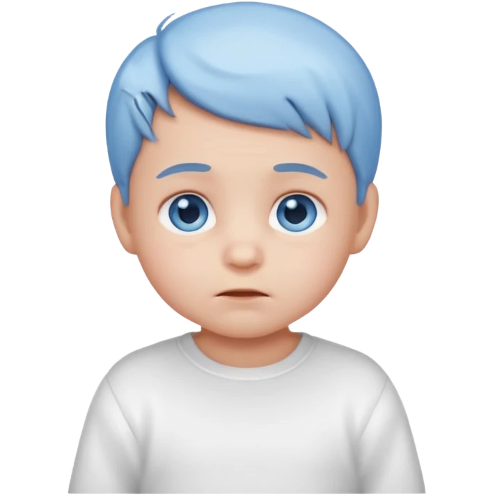 Shy baby Boy emoji, blue eyes, blushing, looking down, white clothes emoji