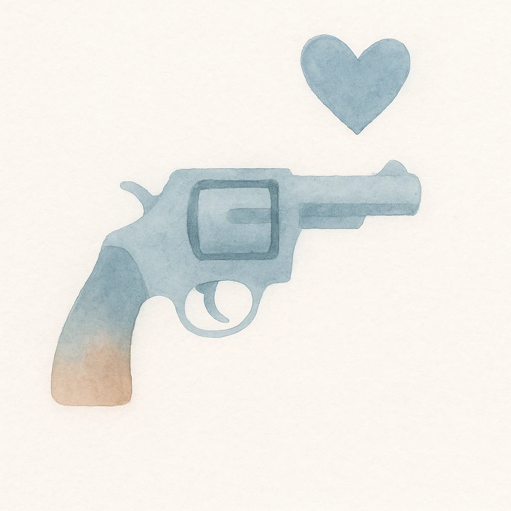 blue heart pistol, watercolor art style, soft edges, gentle color blending emoji