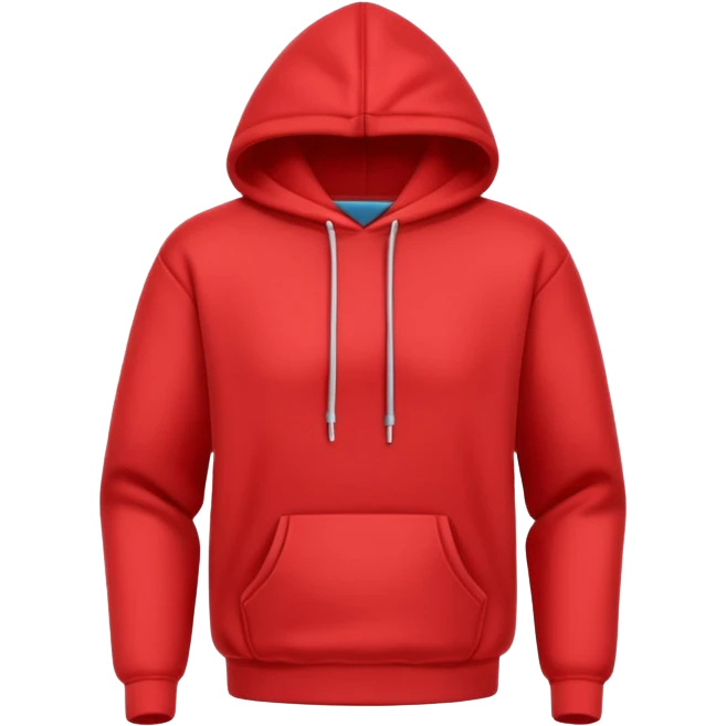 A 3D cartoon red hoodie with soft folds, drawstrings, and a casual fit, isolated plain background. plain , no texture. emoji