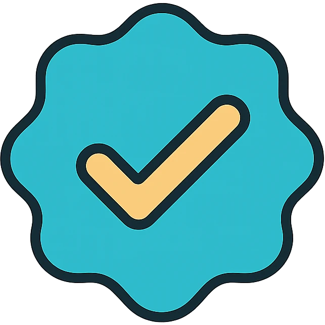 verification badge with gold checkmark, premium look, icon style emoji