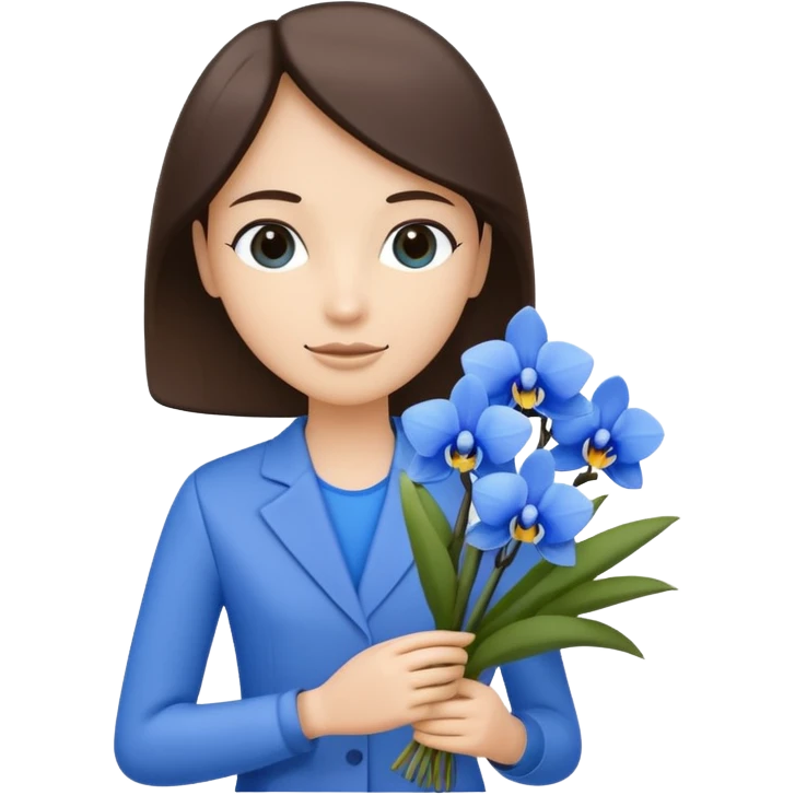 A stick figure holding a bouquet of blue orchids emoji