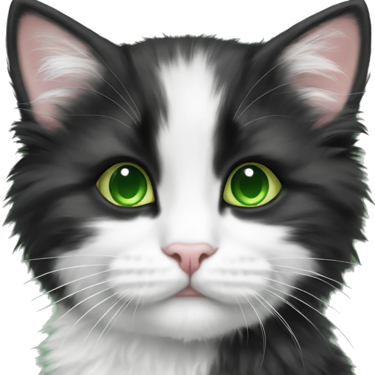 Angora black and White kitten with green eyes emoji