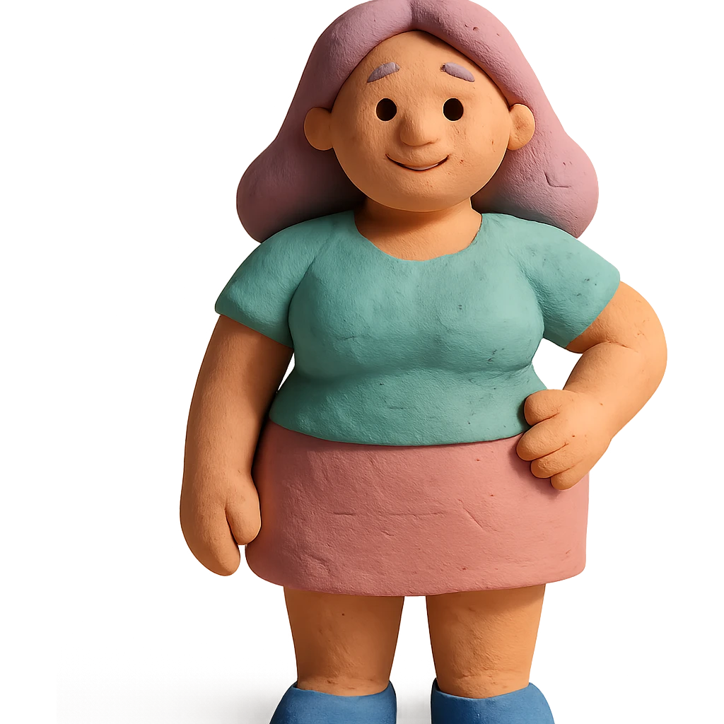 claymation style curvy woman, pastel colors, friendly vibe emoji