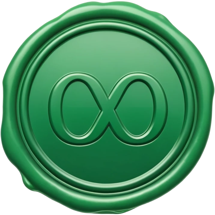 a green wax seal with a tik mark emoji