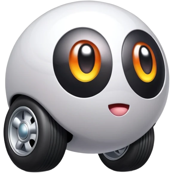 Metal cute black eyes Kirby ball driving on 4 car wheels emoji