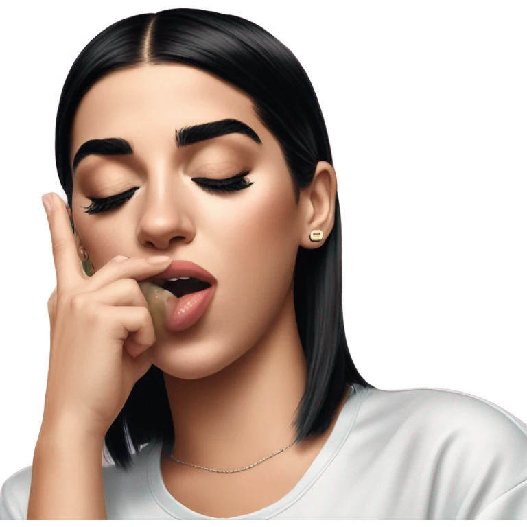 Dua lipa singer touching her tongue to her elbow  emoji