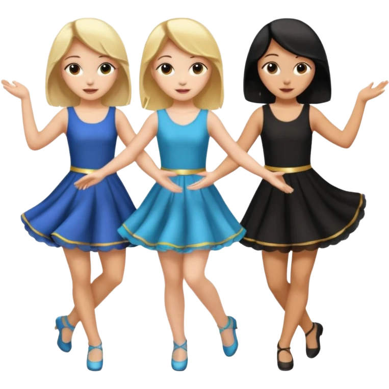 Emoji of 3 Girls dancing one with blonde hair, one tan skin with brown hair and one with black hair emoji