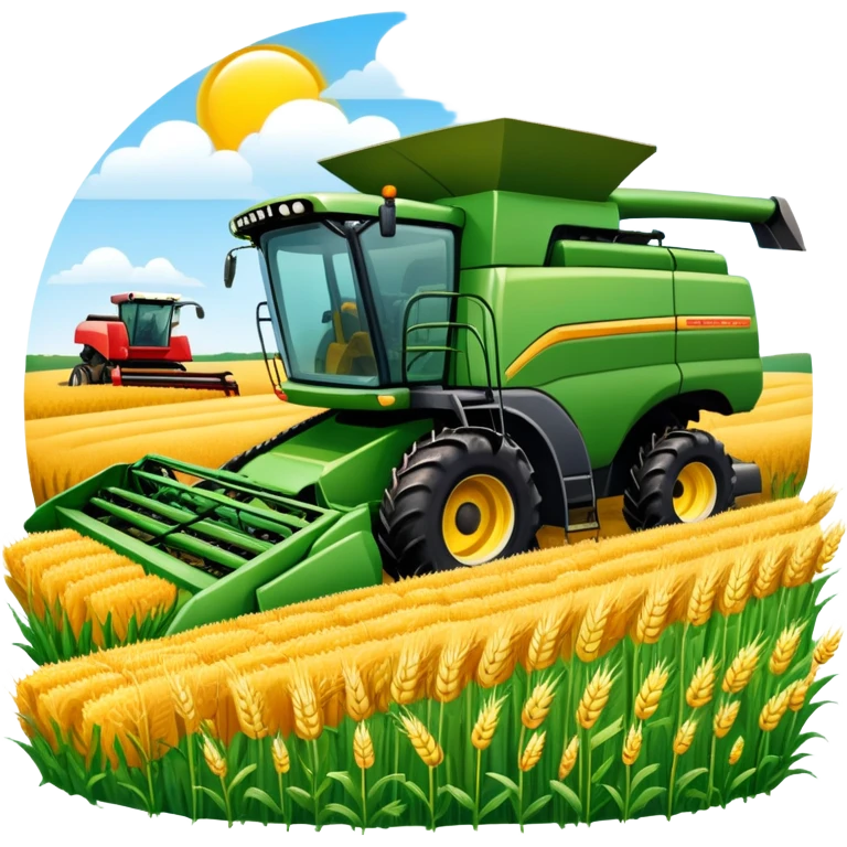 An icon featuring a wheat field, a combine harvester, fertilizer formulas, and plant cells, symbolizing agronomy. The design includes farming tools and crops, representing agricultural science, crop production, and plant biology. Transparent background highlights sustainable farming and growth. emoji