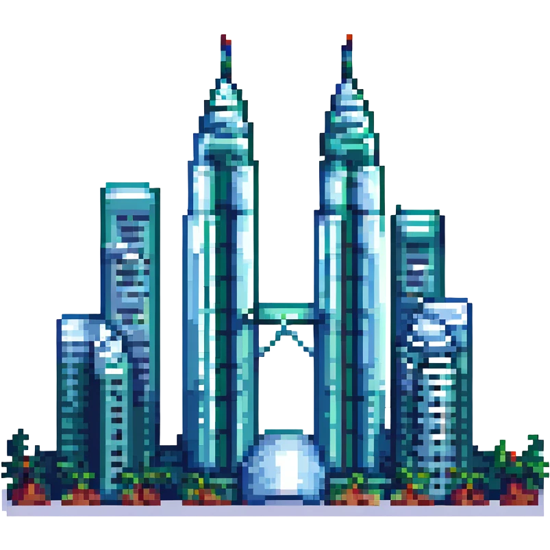 Petronas Twin Towers, pixel art style, vibrant colors emoji