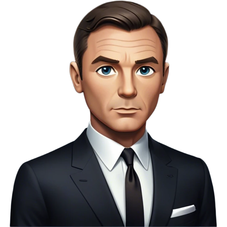 Cinematic Realistic James Bond Portrait Emoji, depicted as a suave, sophisticated secret agent in a tailored suit with a cool, composed gaze and an air of stealth and charm, rendered with crisp textures and dynamic cinematic lighting that captures his timeless espionage allure. emoji