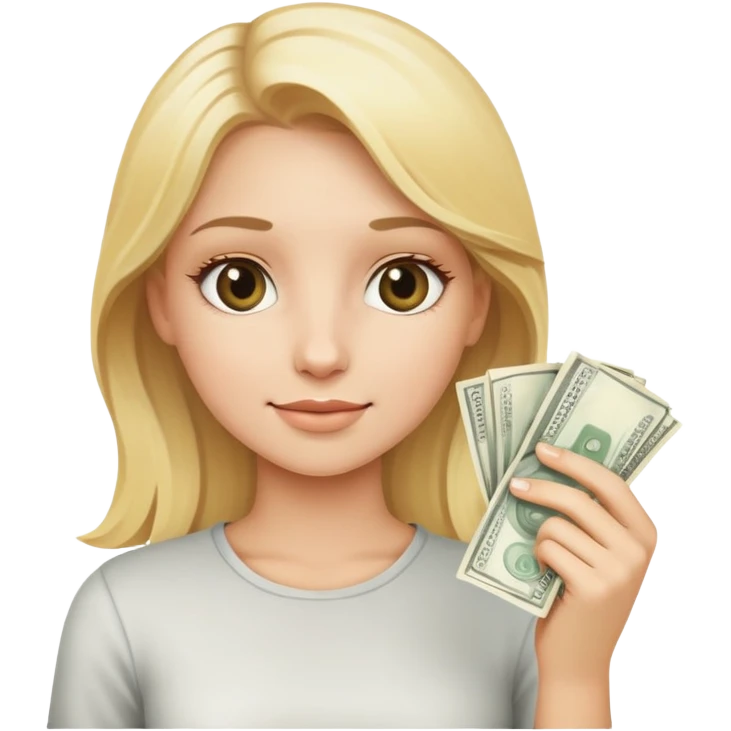 blonde girl holding money emoji