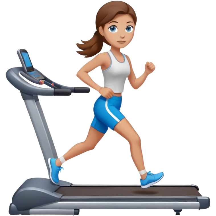 white girl with brown hair and blue-eyes, on treadmill emoji