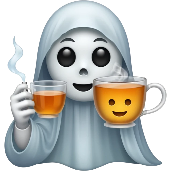 Ghost emoji holding a cup of tea emoji