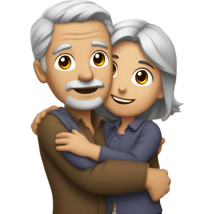A Man with Grey hair hugs a Girl with Brown Habits emoji
