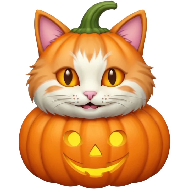pastel halloween cat with pumpkin emoji
