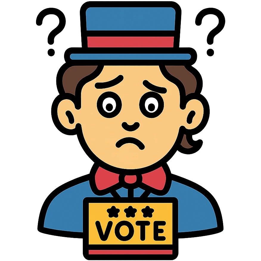 color outline icon of a confused face, 1840s election theme, period details emoji